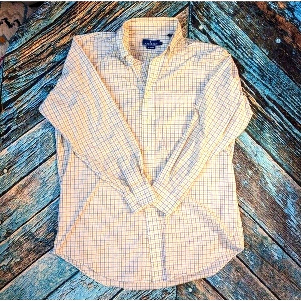 Business Casual Lanesboro Blue Yellow Windowpane Button Up Shirt L 16 32/33